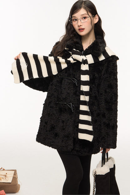 Wool Fur Horn Button Coat and Pants Set-Up