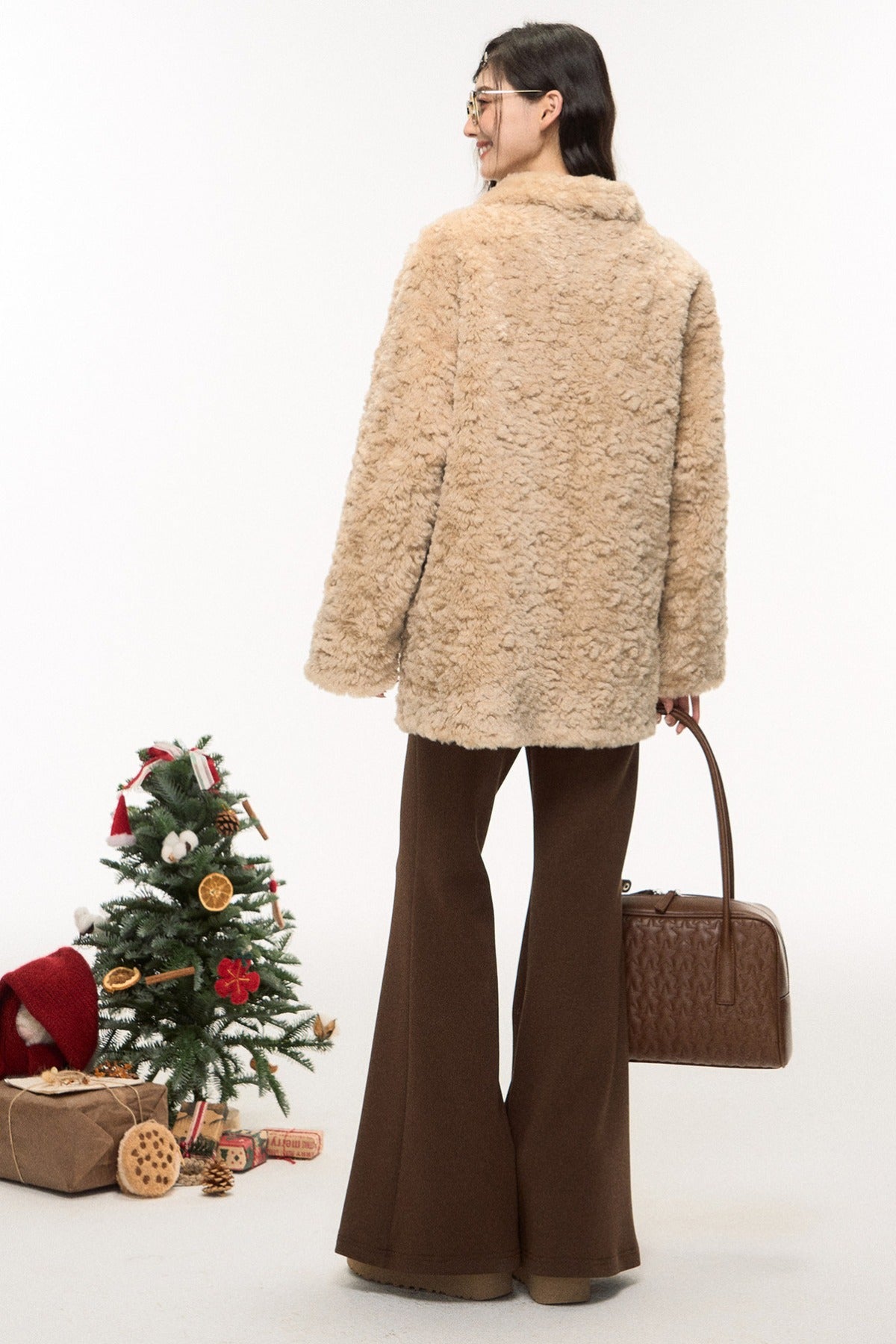 Wool Fur Horn Button Coat and Pants Set-Up
