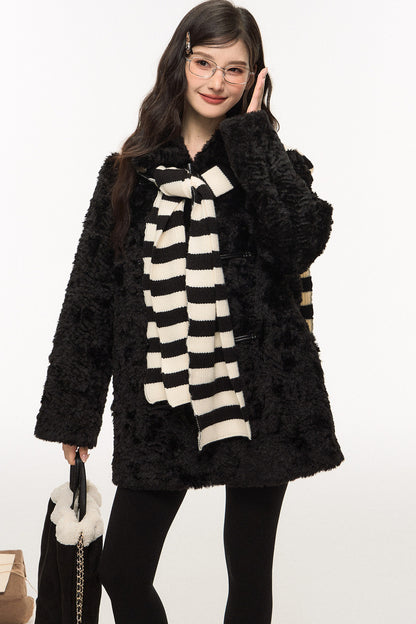 Wool Fur Horn Button Coat and Pants Set-Up
