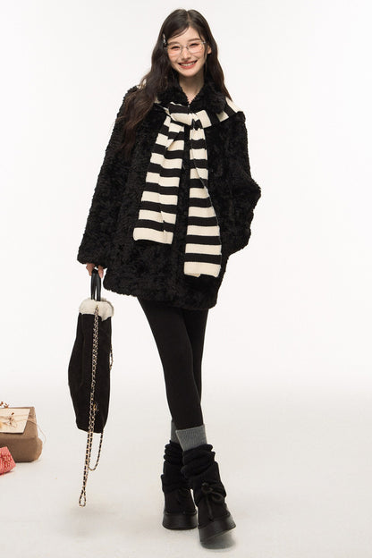 Wool Fur Horn Button Coat and Pants Set-Up