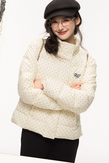 Polka Dot Puffy Jacket and Bell Bottom Pants Set-Up