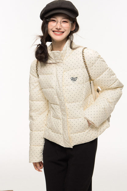 Polka Dot Puffy Jacket and Bell Bottom Pants Set-Up