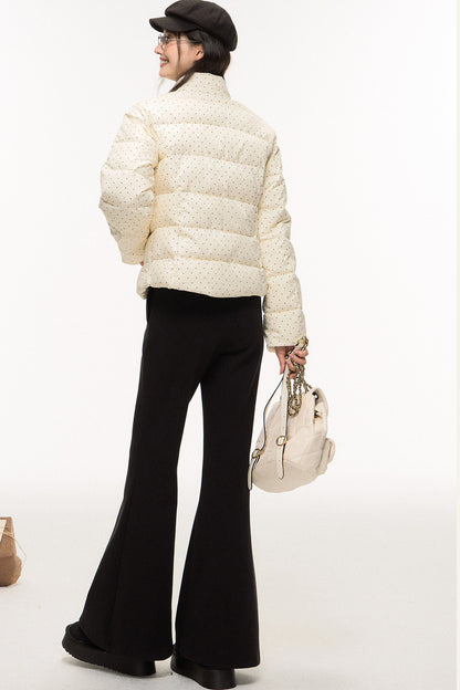 Polka Dot Puffy Jacket and Bell Bottom Pants Set-Up