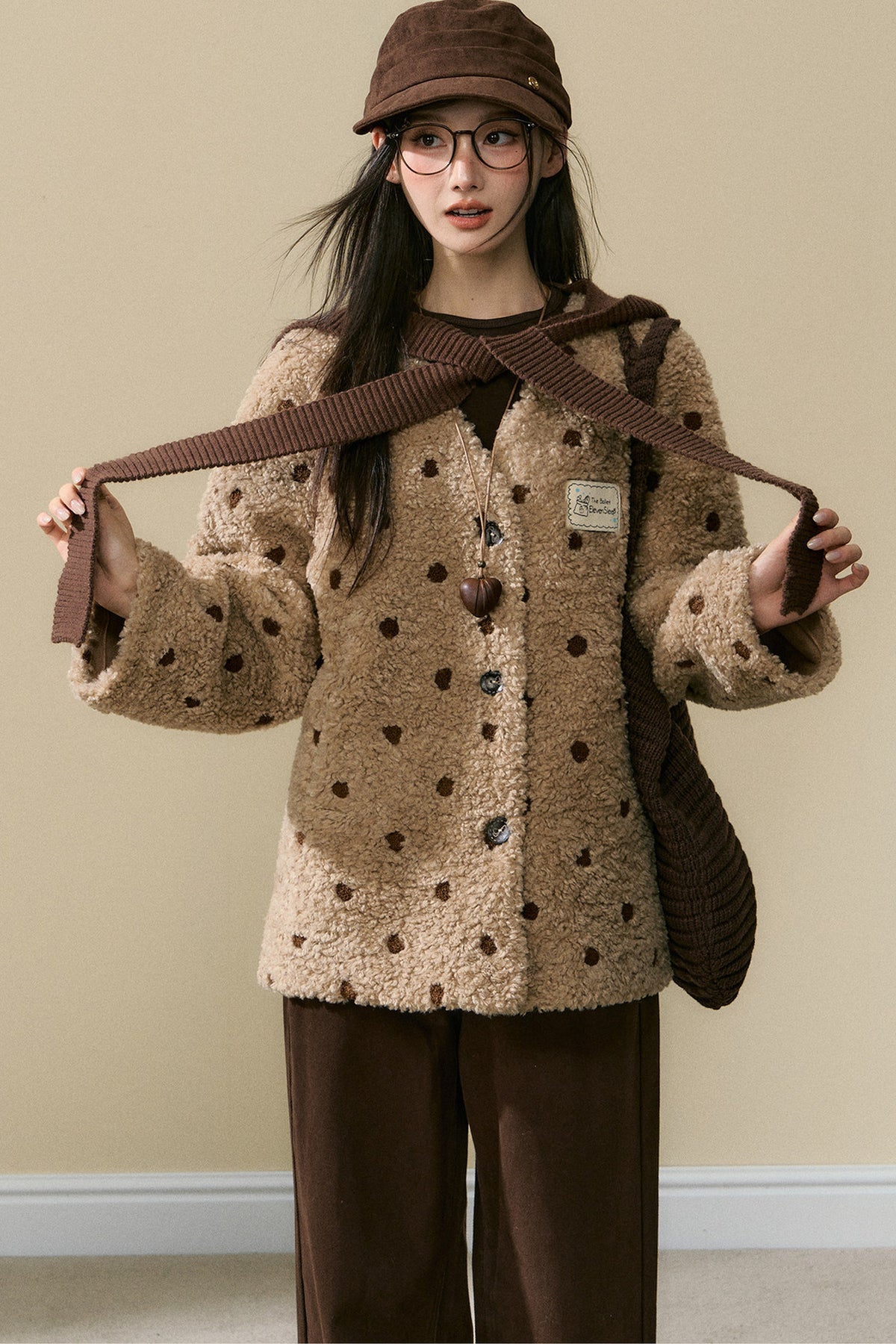 Polka Dot Lamb Wool Coat and Trousers Set-Up