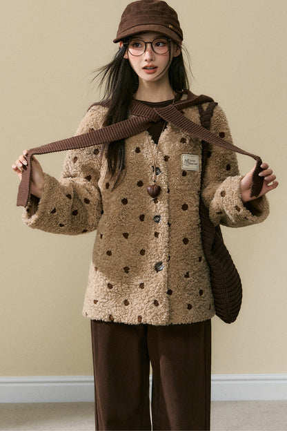 Polka Dot Lamb Wool Coat and Trousers Set-Up