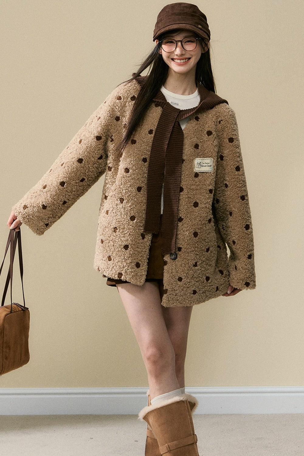 Polka Dot Lamb Wool Coat and Trousers Set-Up