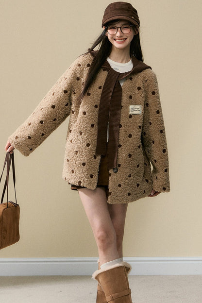 Polka Dot Lamb Wool Coat and Trousers Set-Up