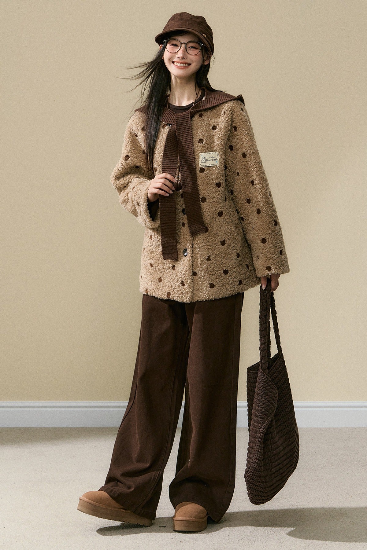 Polka Dot Lamb Wool Coat and Trousers Set-Up