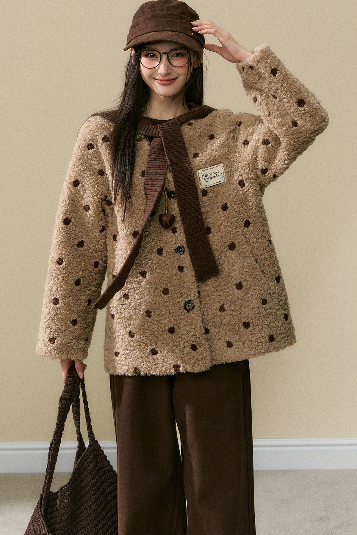 Polka Dot Lamb Wool Coat and Trousers Set-Up