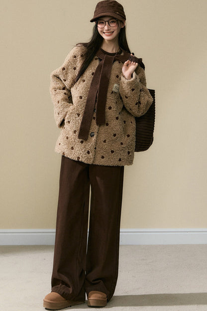 Polka Dot Lamb Wool Coat and Trousers Set-Up