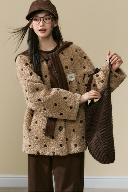 Polka Dot Lamb Wool Coat and Trousers Set-Up