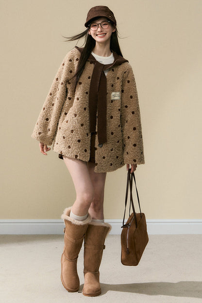 Polka Dot Lamb Wool Coat and Trousers Set-Up