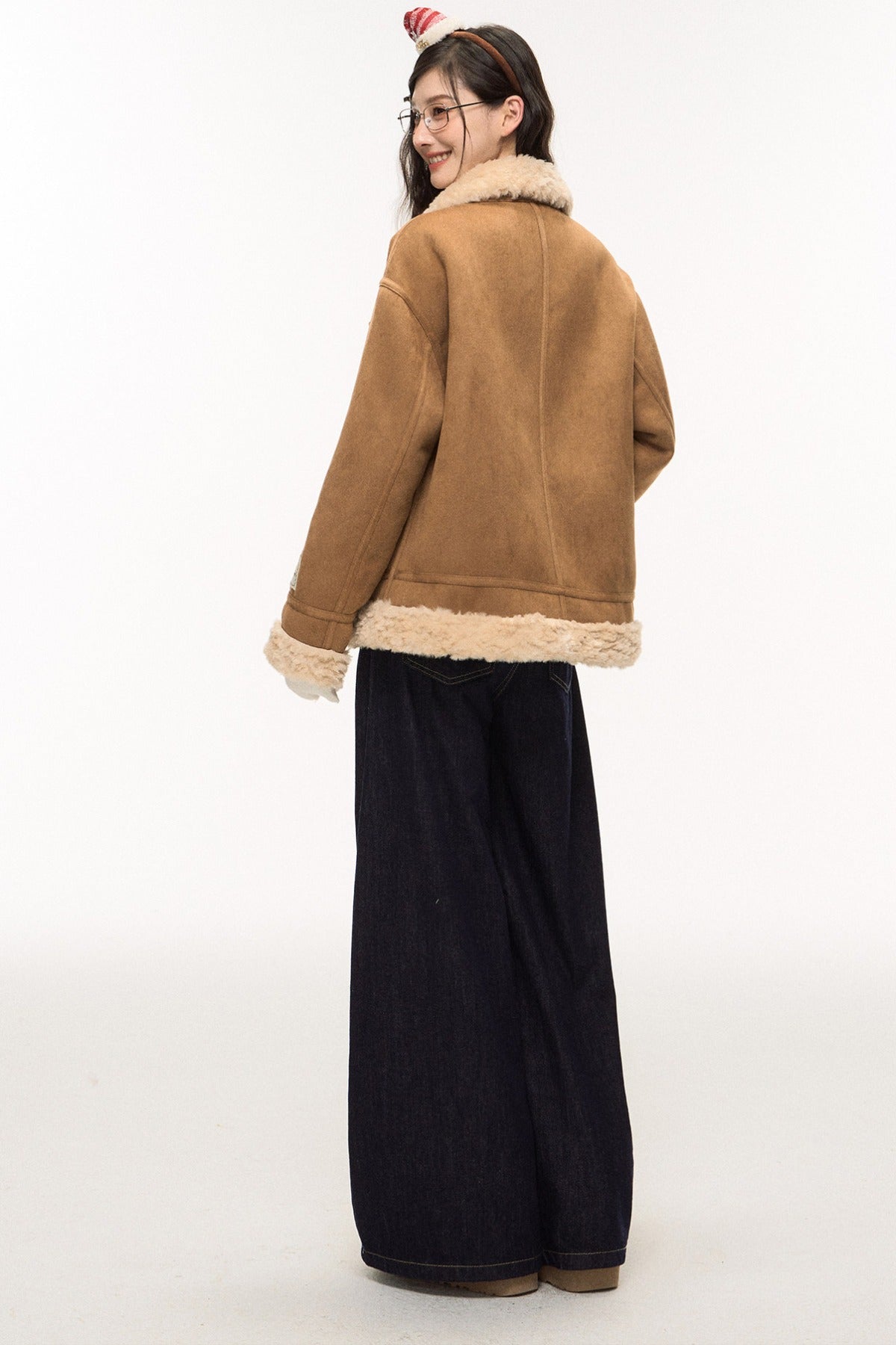 Lamb Fur Coat and Washed Blue Jeans Set-Up