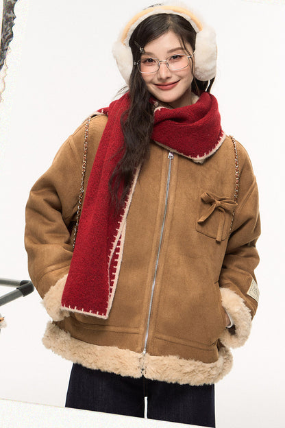 Lamb Fur Coat and Washed Blue Jeans Set-Up