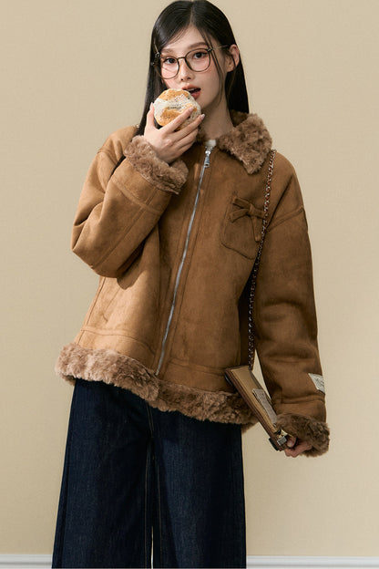 Lamb Fur Coat and Washed Blue Jeans Set-Up