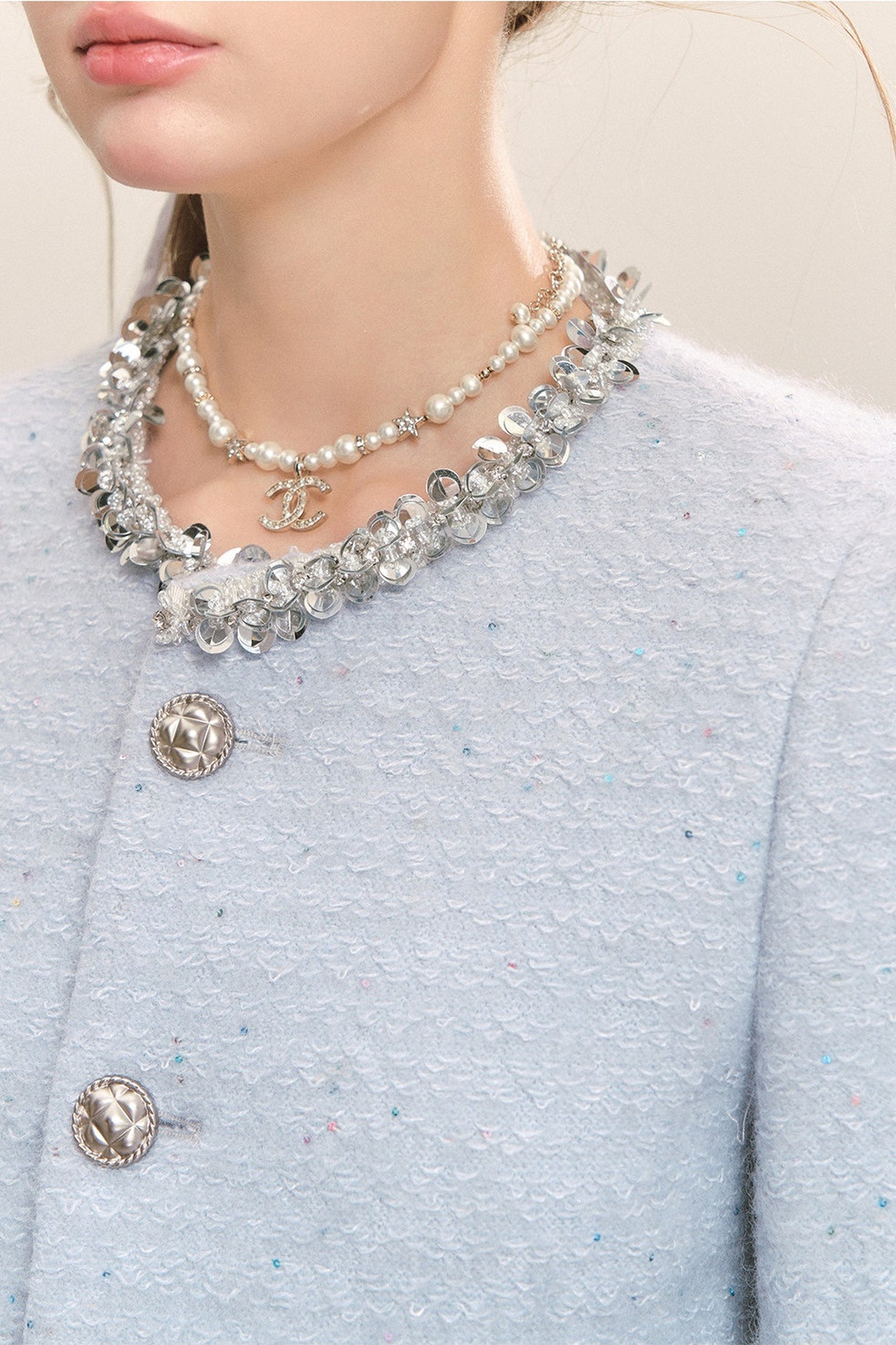Blue Sequin Tweed Coat and Skirt Set-Up
