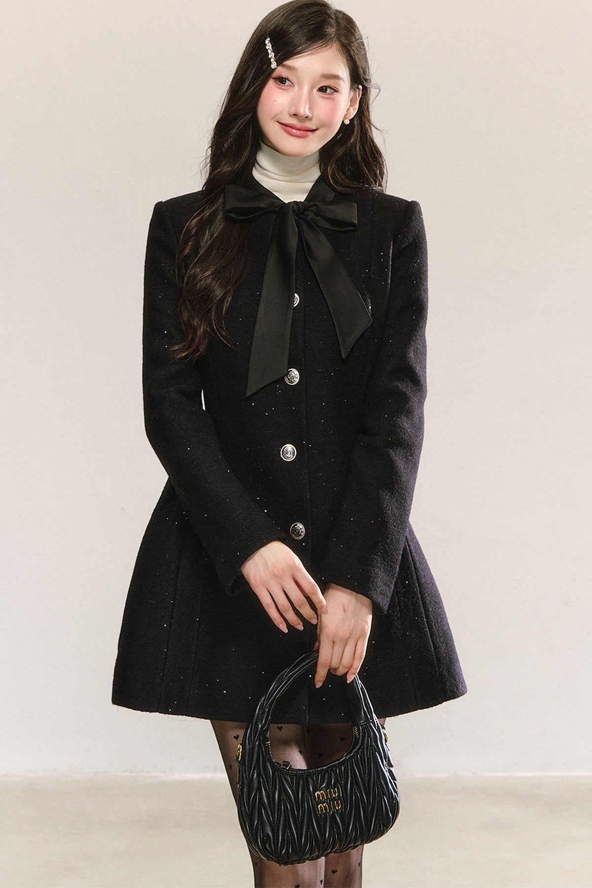 Black Bow-Tie Tweed Dress