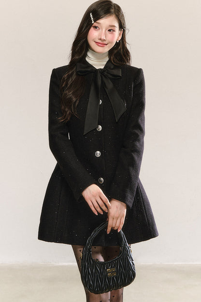 Black Bow-Tie Tweed Dress