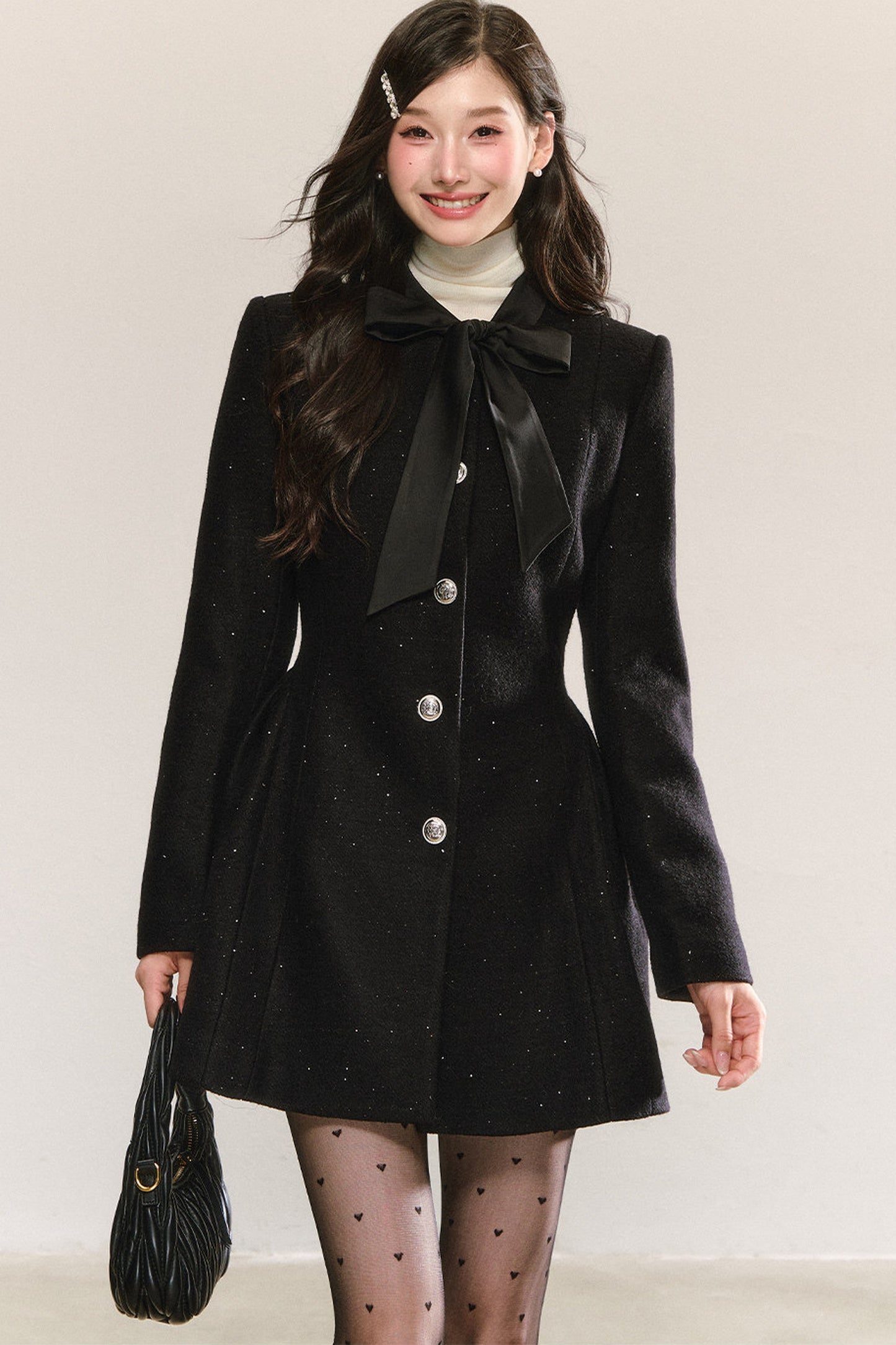 Black Bow-Tie Tweed Dress