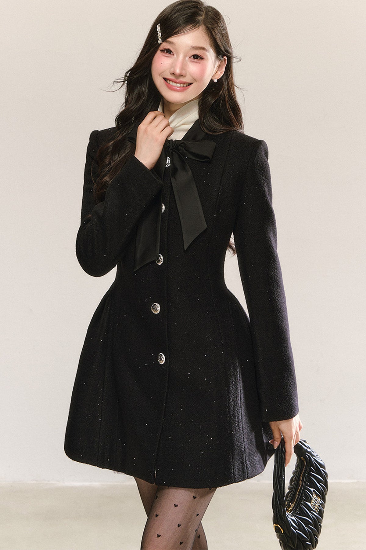 Black Bow-Tie Tweed Dress