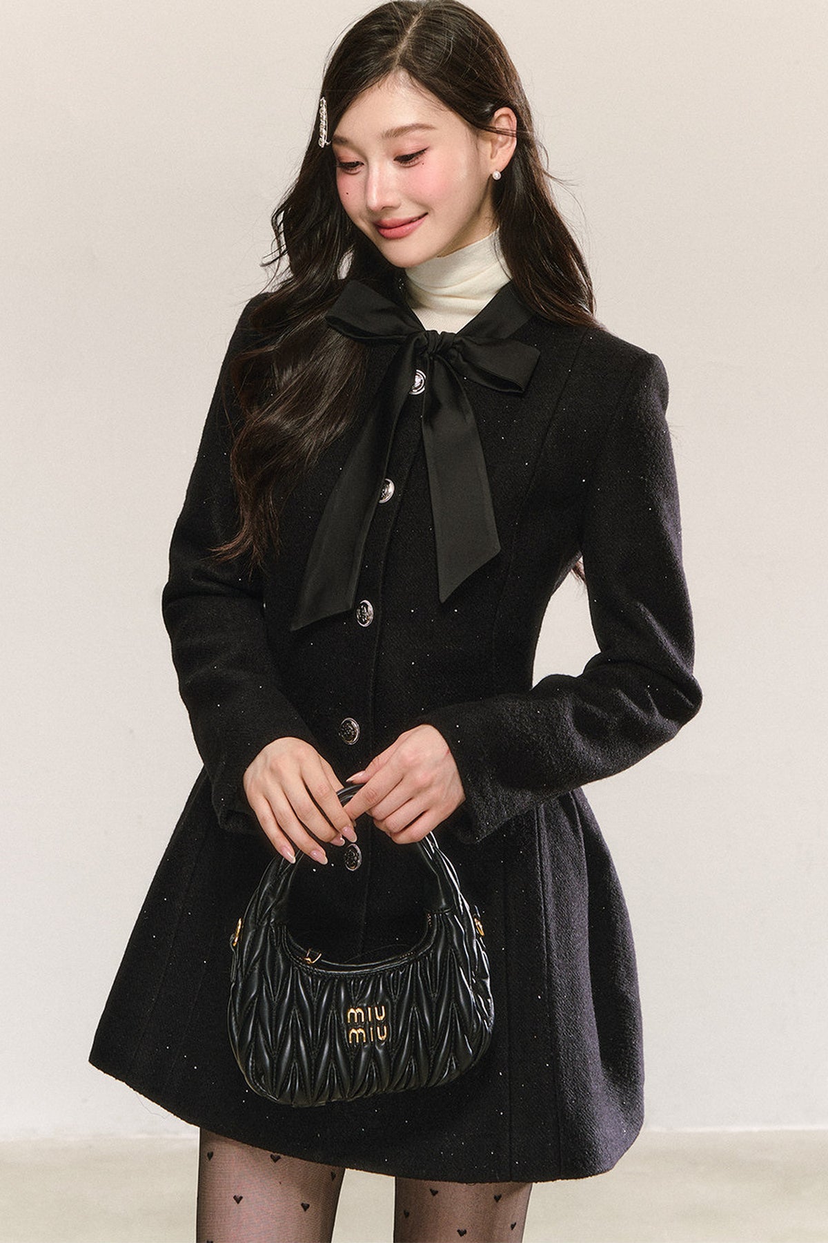 Black Bow-Tie Tweed Dress