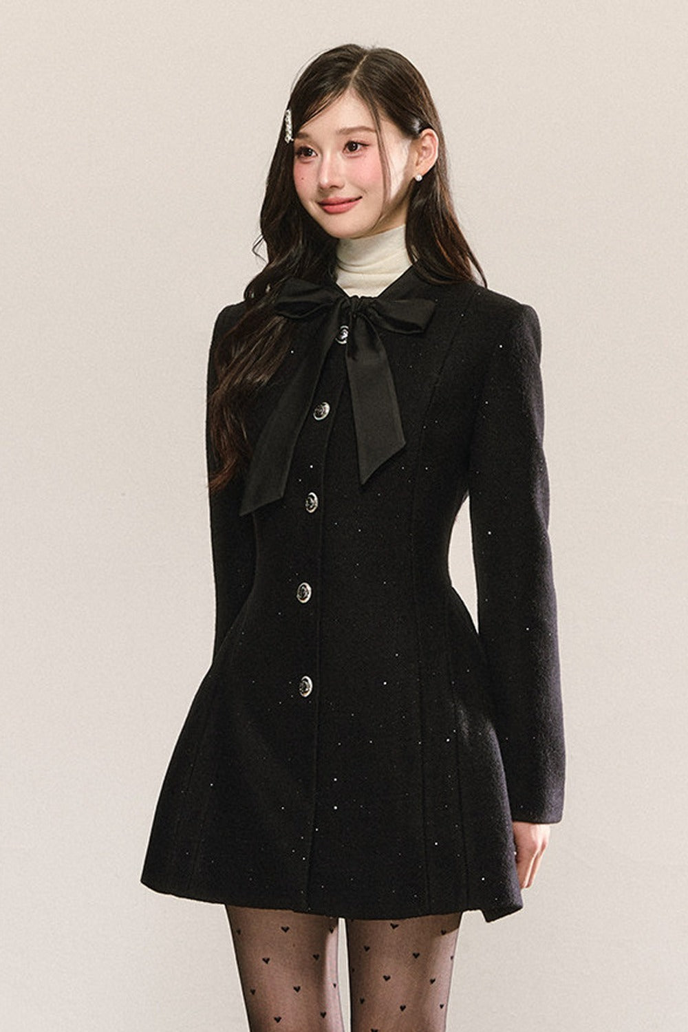 Black Bow-Tie Tweed Dress