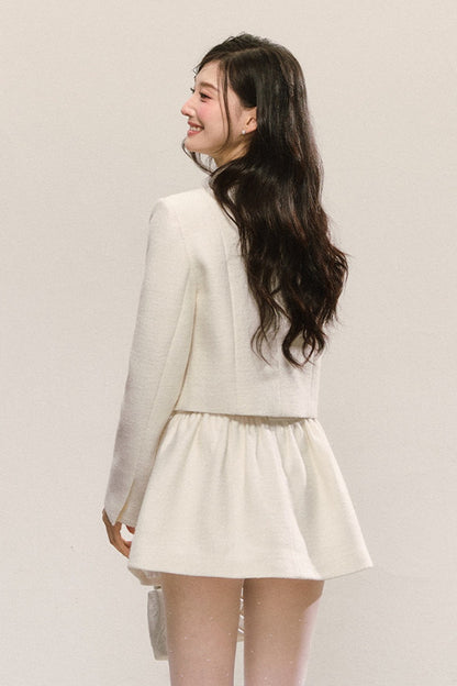 Short Woolen Jacket Pleated Skirt Set-Up