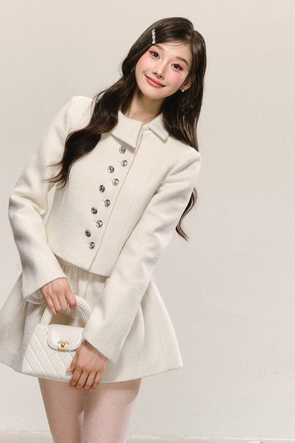 Short Woolen Jacket Pleated Skirt Set-Up
