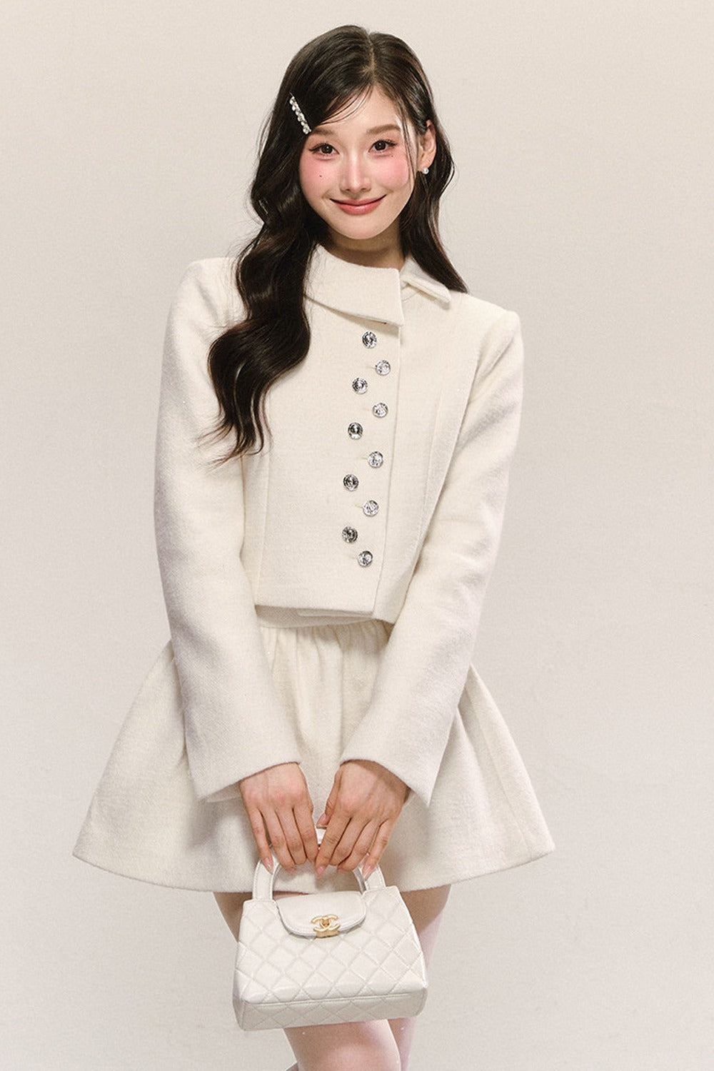 Short Woolen Jacket Pleated Skirt Set-Up