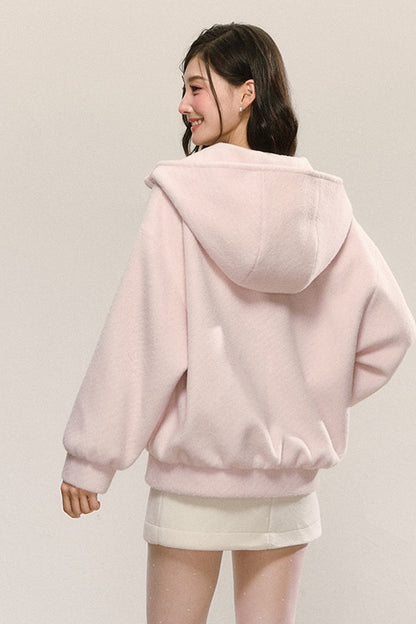 White Looped Wool Hooded Jacket