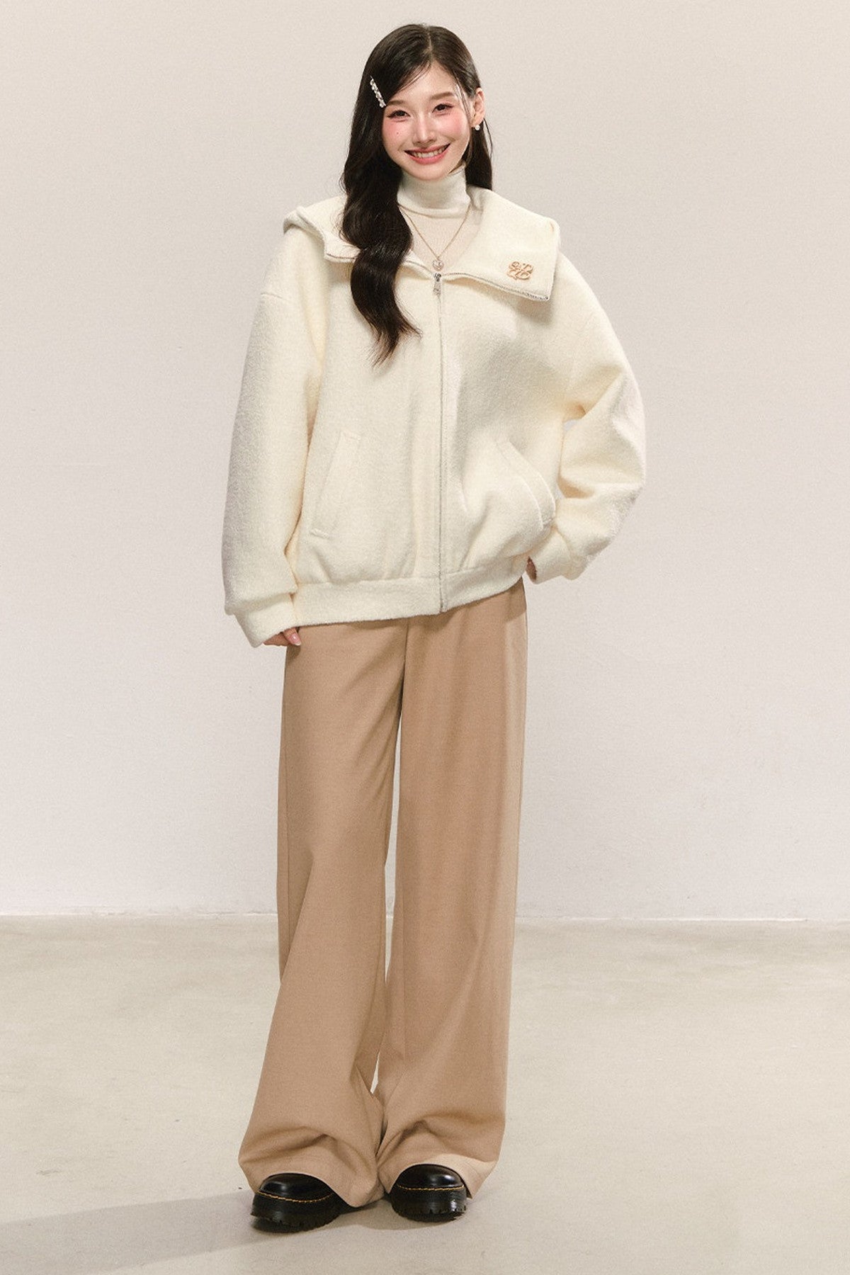 White Looped Wool Hooded Jacket