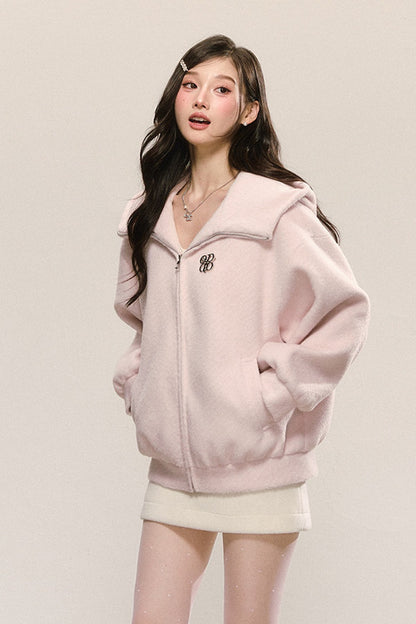 White Looped Wool Hooded Jacket