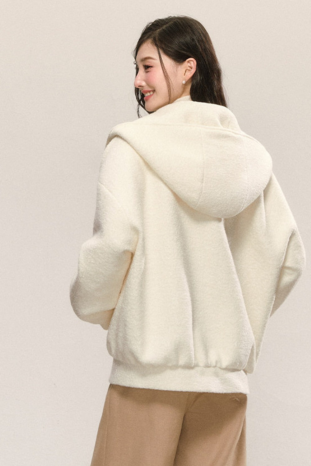 White Looped Wool Hooded Jacket