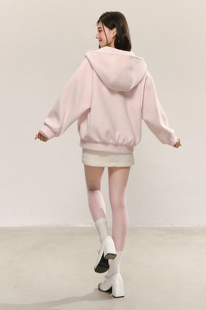 White Looped Wool Hooded Jacket