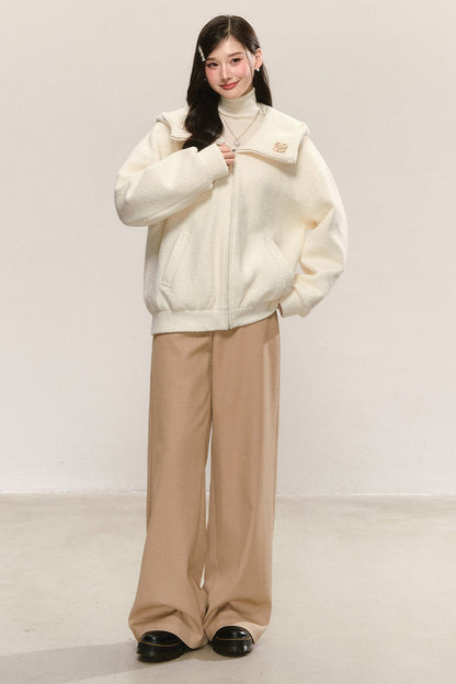 White Looped Wool Hooded Jacket