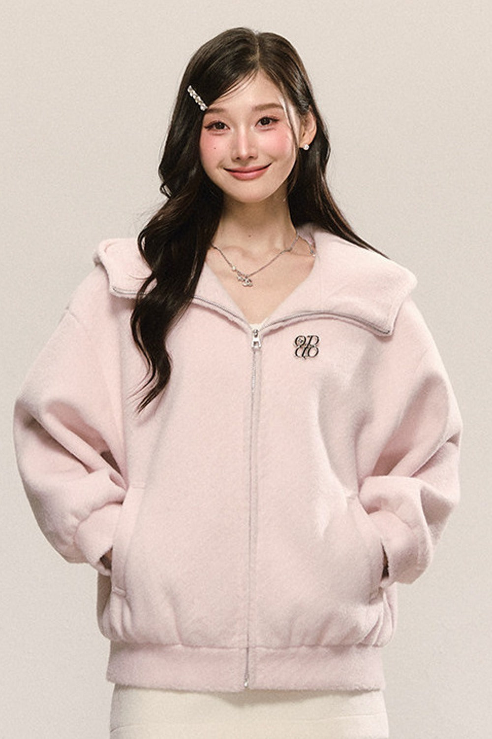 White Looped Wool Hooded Jacket