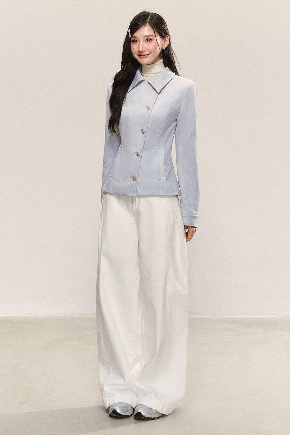 Blue Asymmetric Collar Tops