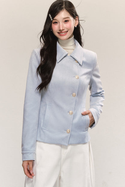Blue Asymmetric Collar Tops