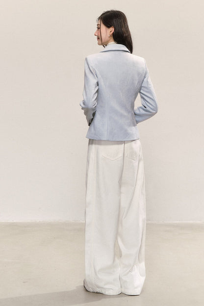 Blue Asymmetric Collar Tops