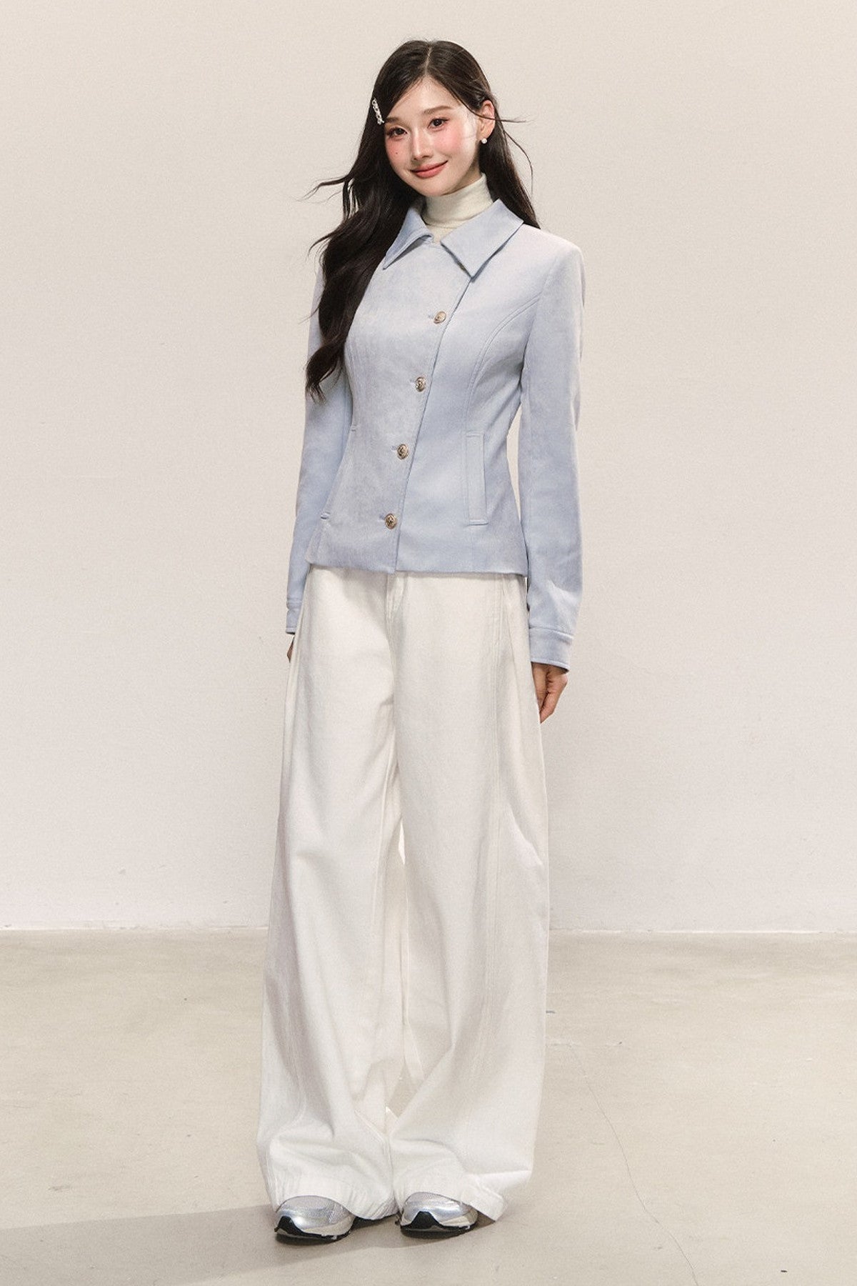 Blue Asymmetric Collar Tops