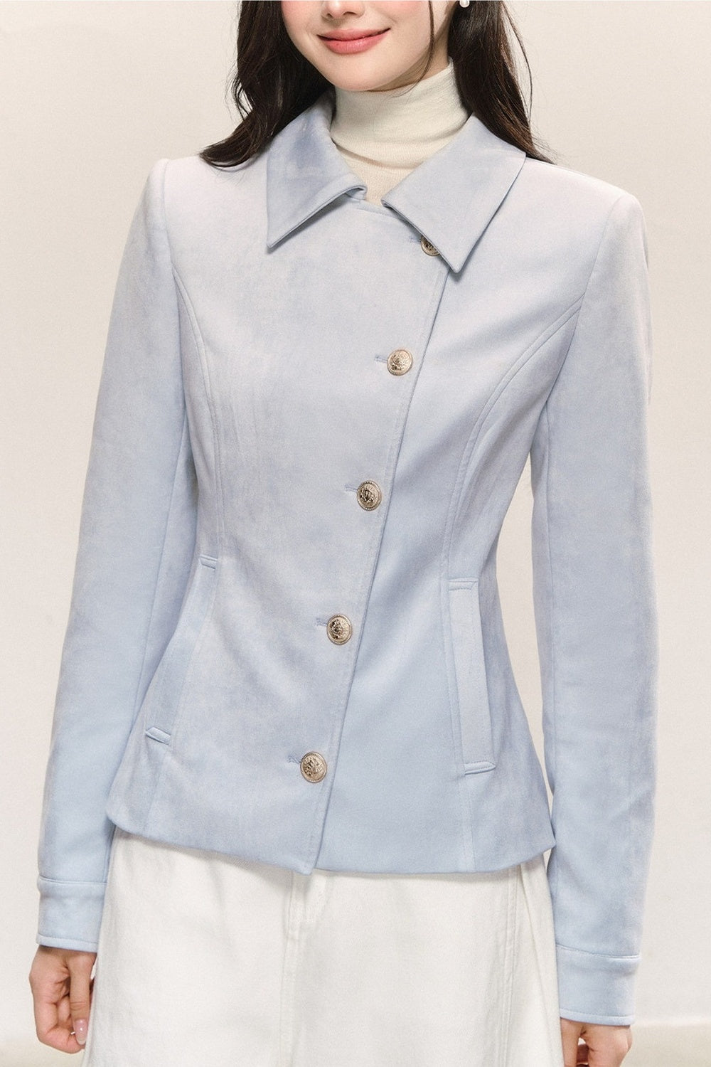 Blue Asymmetric Collar Tops