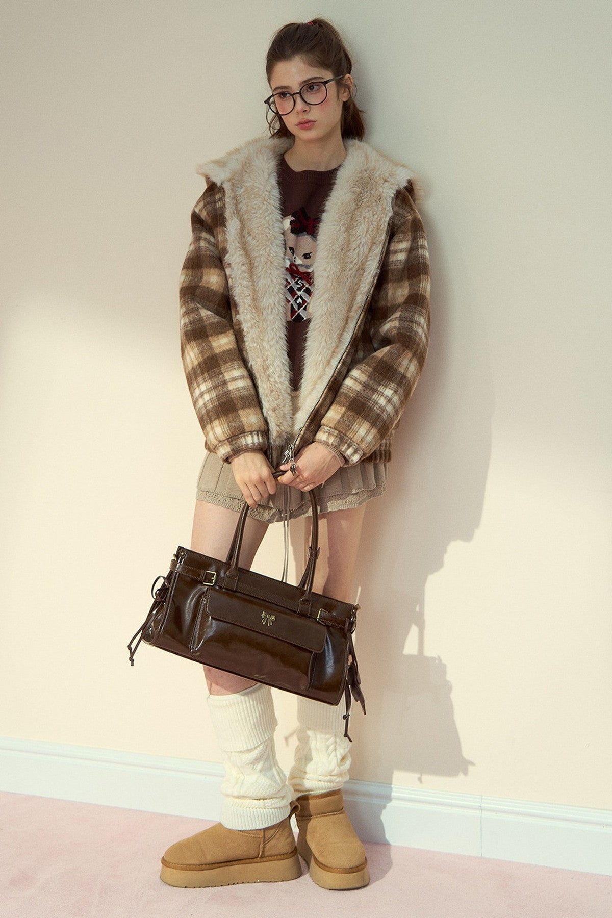 Brown Waxed Leather Shoulder Crossbody Tote Bag