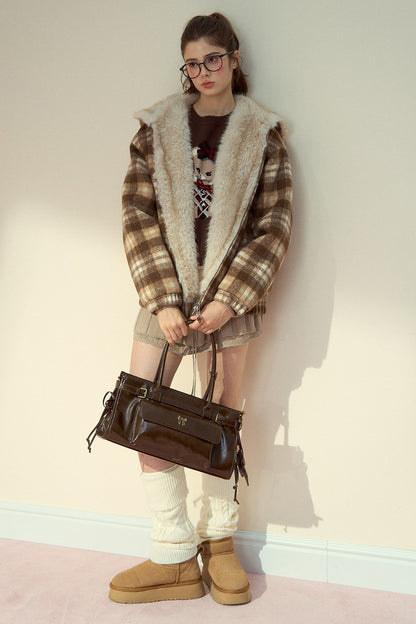 Brown Waxed Leather Shoulder Crossbody Tote Bag