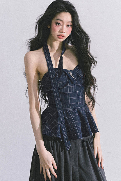 Blues Rhyme Plaid Tube Top