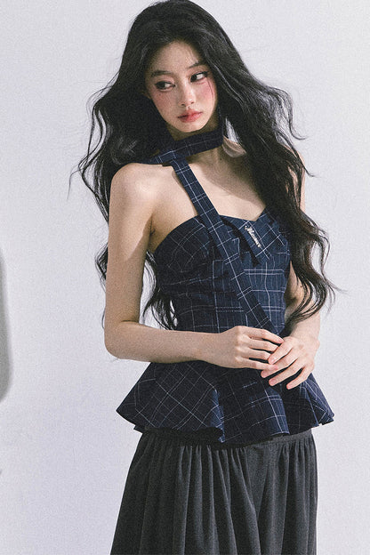 Blues Rhyme Plaid Tube Top