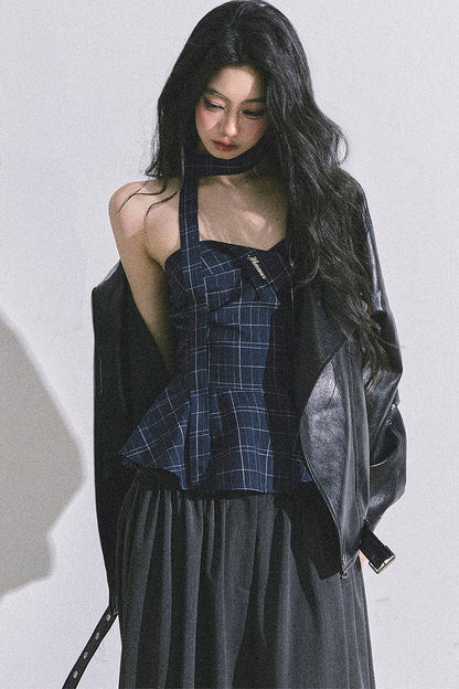 Blues Rhyme Plaid Tube Top