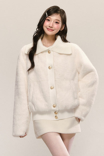 White Faux Fur Jacket and Skirt Set-Up