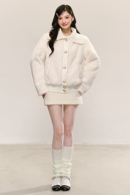 White Faux Fur Jacket and Skirt Set-Up