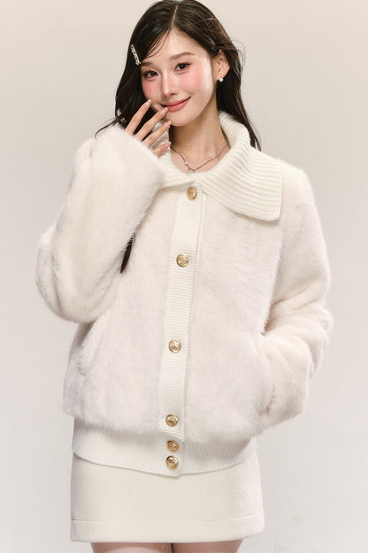 White Faux Fur Jacket and Skirt Set-Up