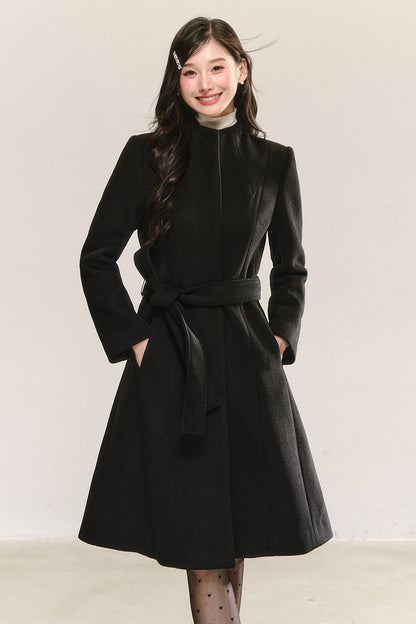 Belted Mid-Length Wool Jacket